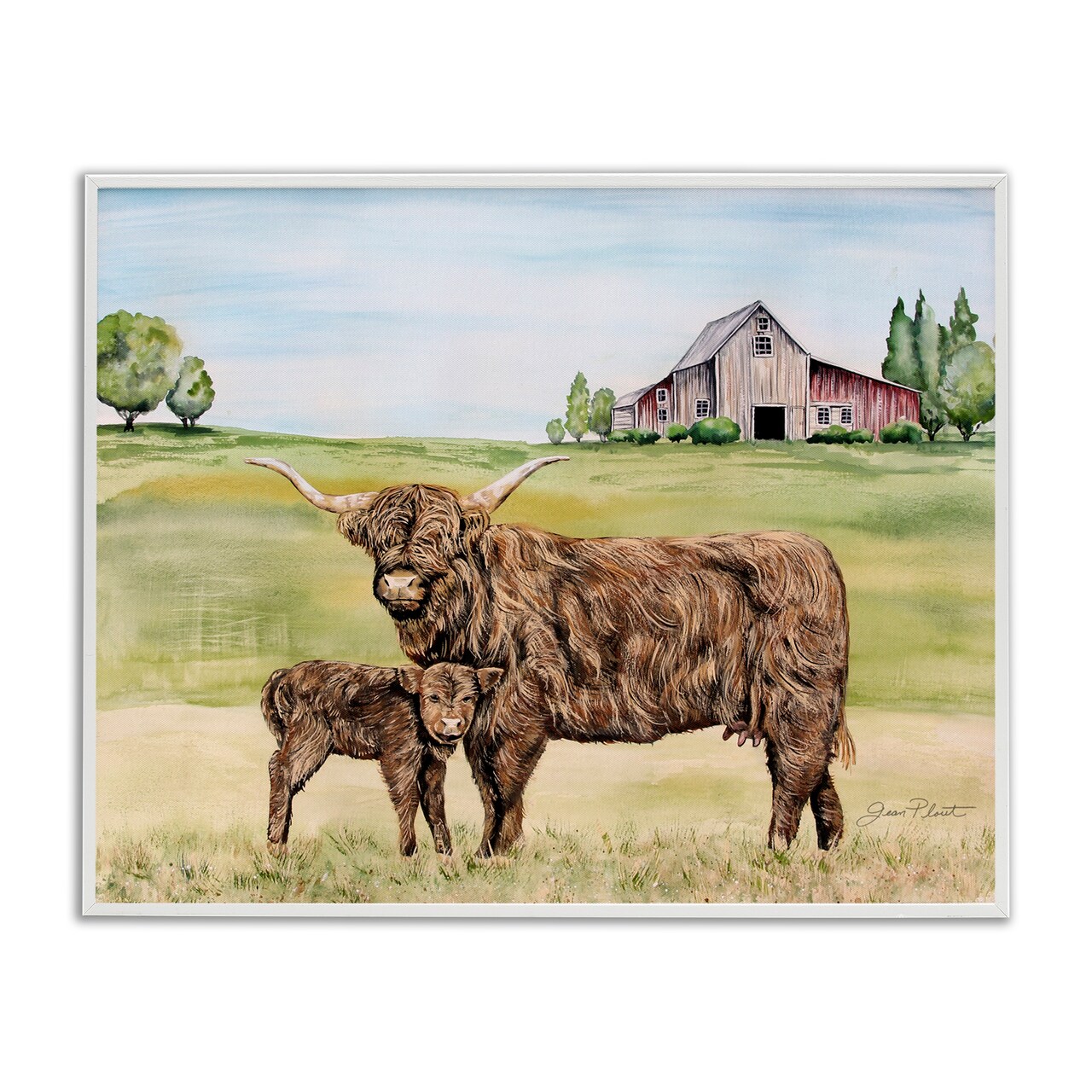 Stupell Industries Highland Cow And Calf Framed Giclee, design by Jean Plout